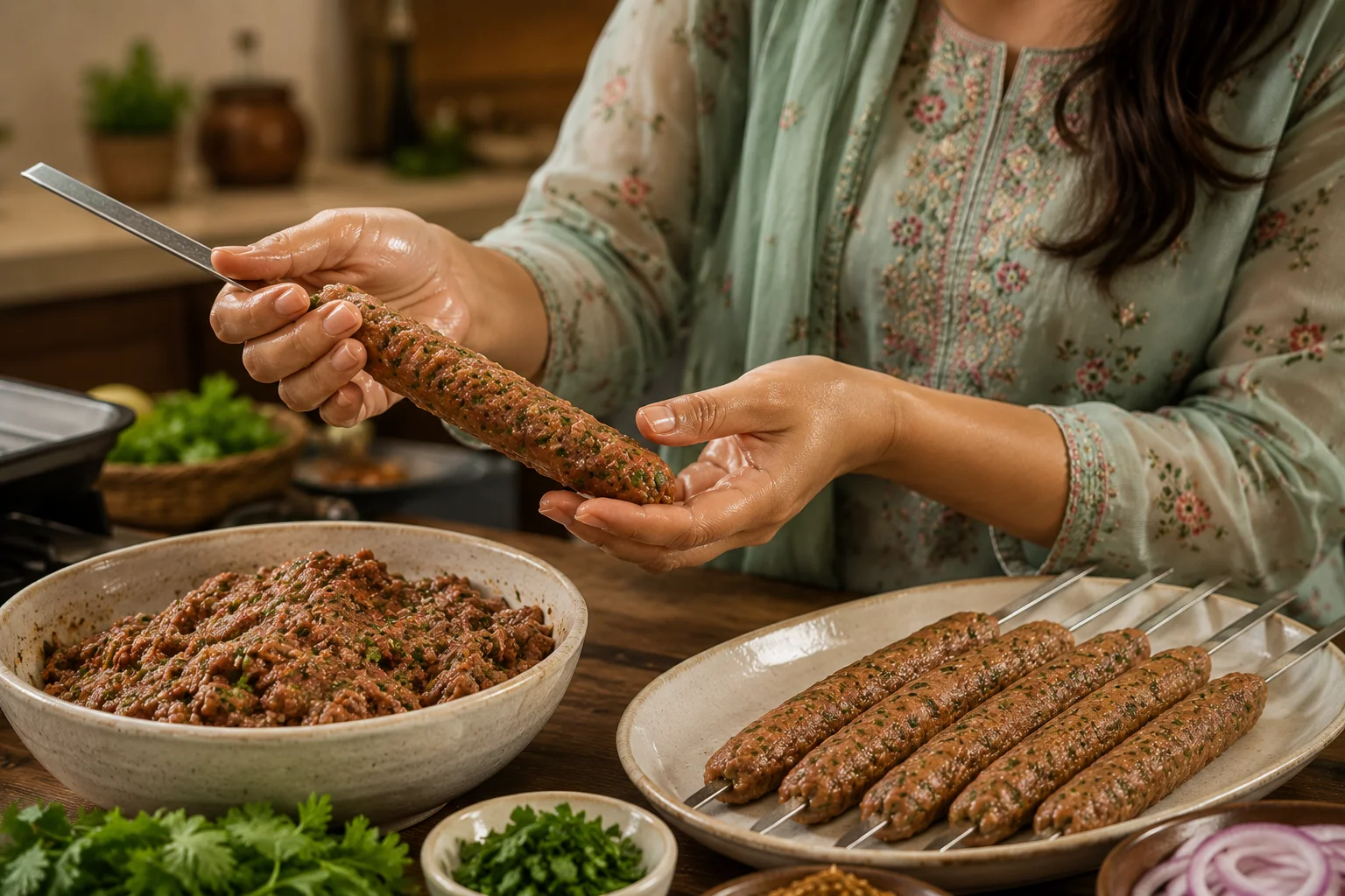 Shaping Seekh Kababs